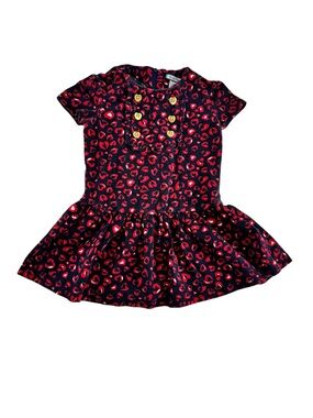 Hartstrings Navy Dress with Red Heart Print button show wear